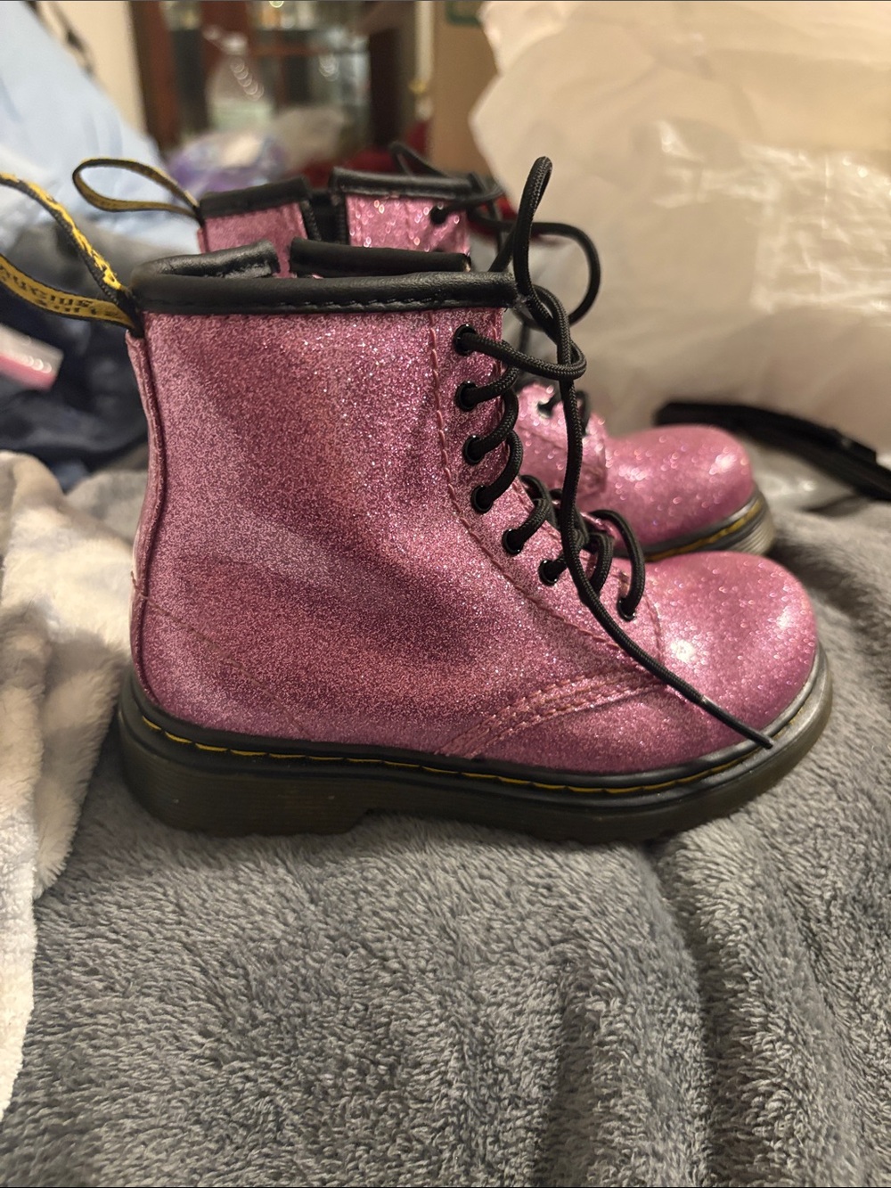 Dr. Martens Kids Pink Glitter Lace-Up Boots